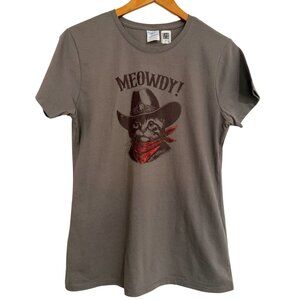 Meowdy Graphic TShirt, Women's Size Medium, Cat Humor, Western Rodeo Cowboy Hat